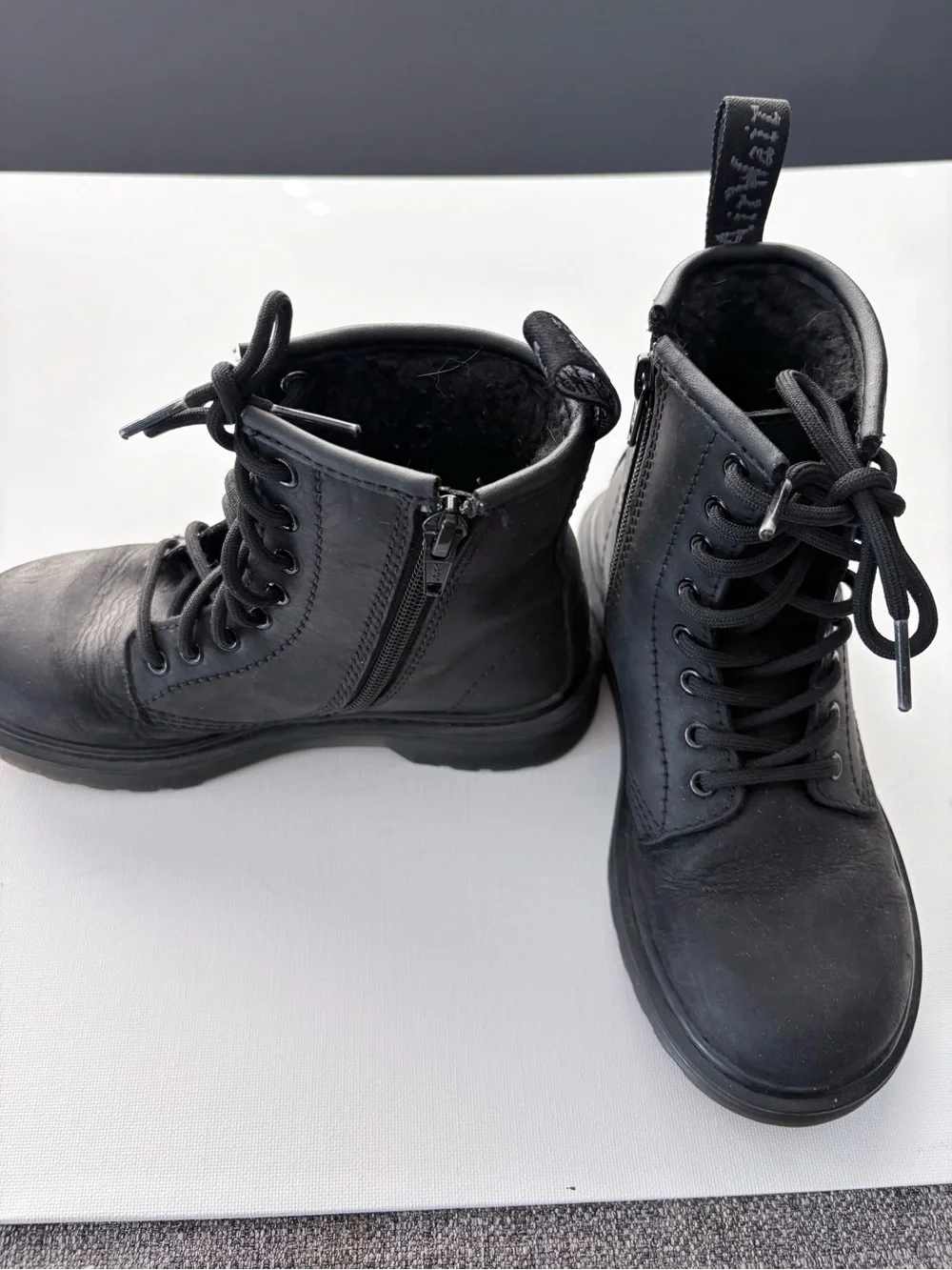 Size 12 Dr Martens Kids Black Lace-Up Zip Combat Boots